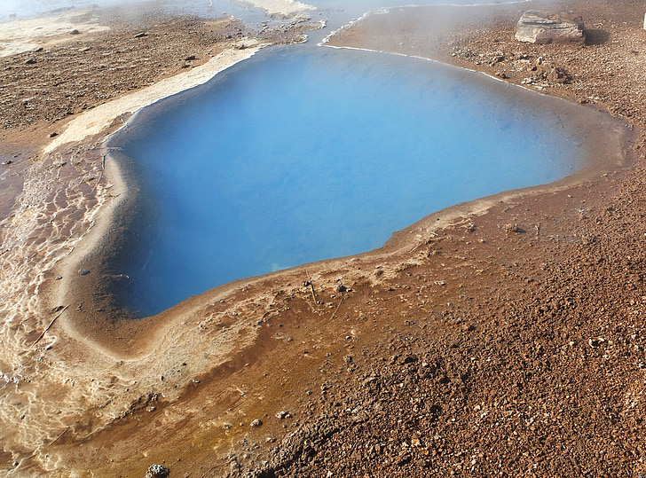 Geysir, Island, gejzír, modrá, horké prameny, voda, barevný