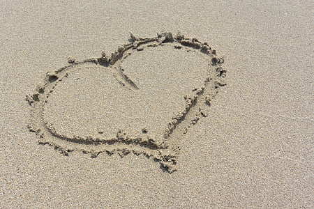 серце, пляж, море, пісок, свято, літо, знак