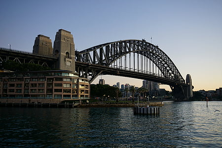 Sydney, Harbour bridge, tidigt, Australien, staden, landmärke, berömda