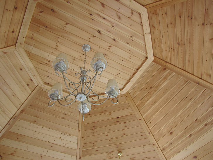 teto, candelabro, iluminação, madeira, madeira - material