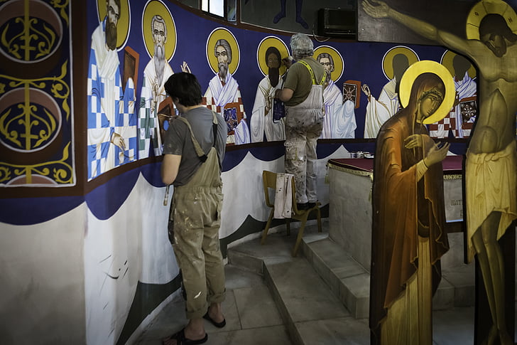 Belgrado, Serbia, Capilla de St sava, pintura del icono, artistas