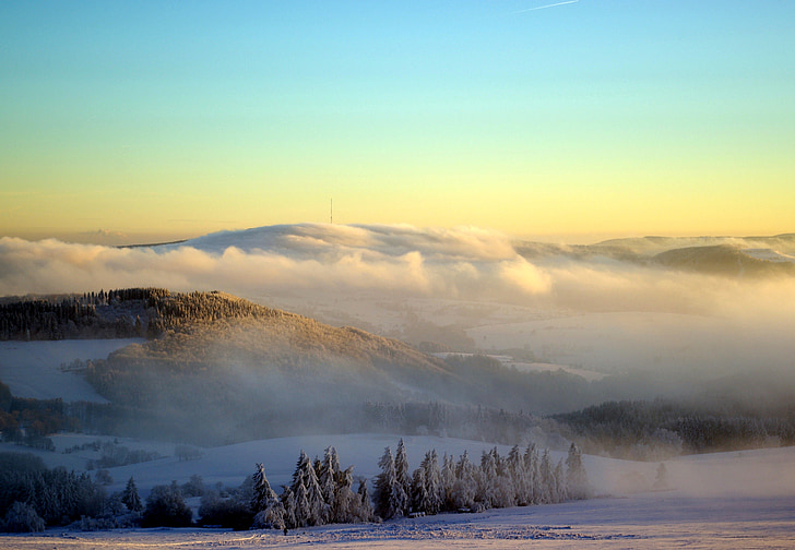 Rhön, mùa đông, heidelstein, tuyết, sương mù, bầu trời, Thiên nhiên