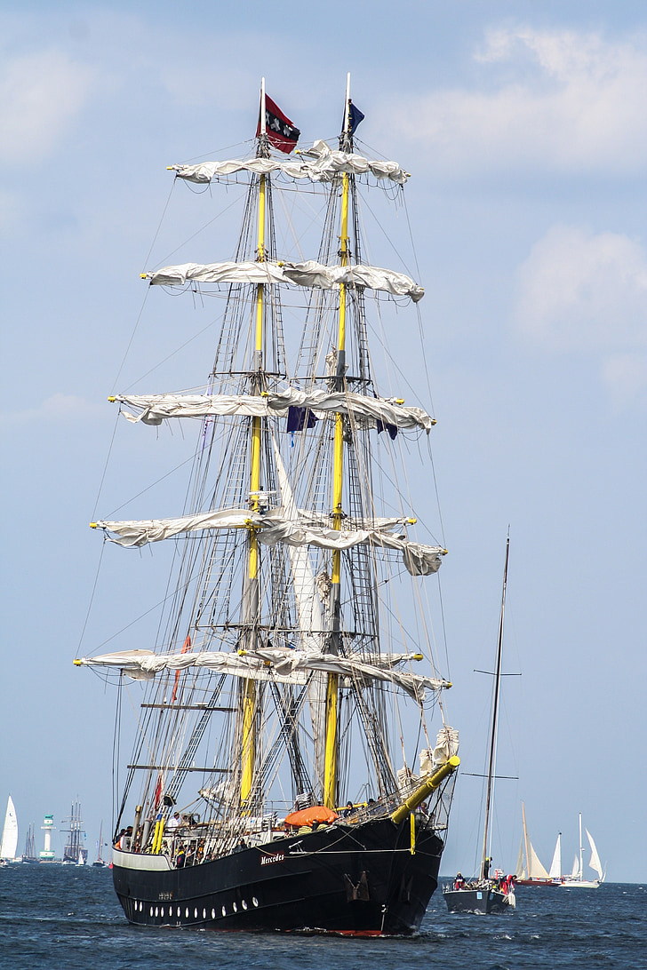 sailing vessel, sail, ship, sea, port, cordage, boats
