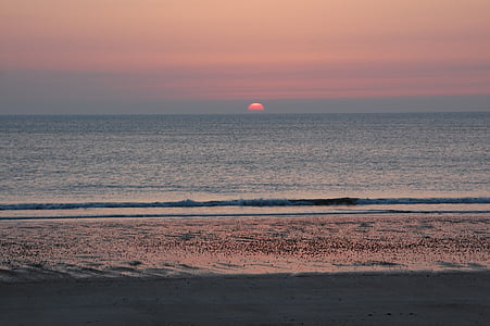 setting sun, sunset, sun, sky, sea, beach, landscape