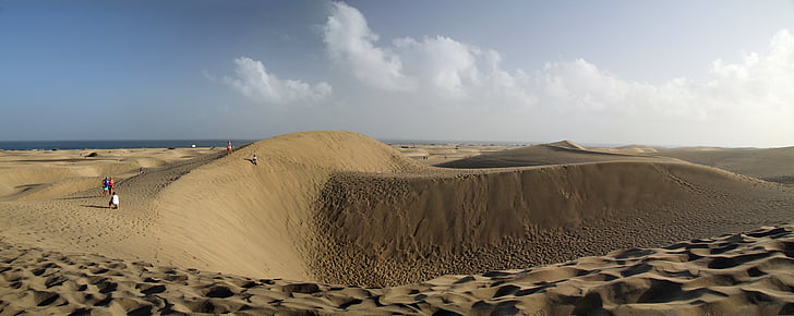 dunas de areia, Gran canaria, Ilhas Canárias, Panorama, dunas, paisagem, areia