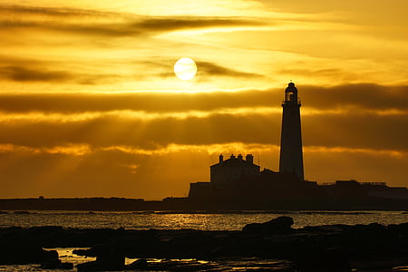 Lighthouse, St marys fyr, whitley bay, solnedgång, Cloud - sky, arkitektur, byggnaden exteriör