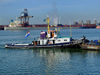 Rotterdam, Nederland, sleepboot, sleepboot, duwen, schepen, boten