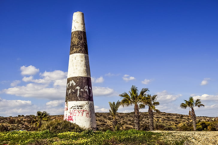 cône, délimité par des, signe, béton, paysage, frontière, Dhekelia