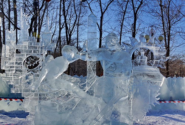 figuras de hielo, Parque, invierno, Parque de la ciudad, Rusia