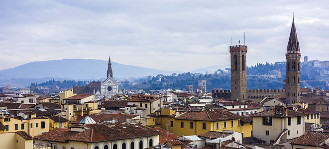 Florencija, miesto peizažas, Miestas, namai, bažnyčia, pastatas, Italija