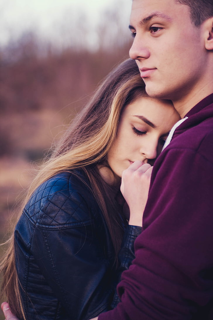 couple, beauty, love, romance, sunset, hug, forest