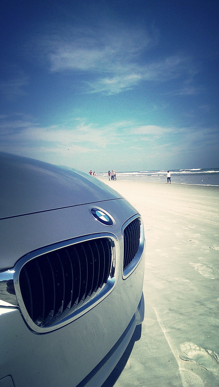 Beach, Sea, Sun, Ocean, BMW, edessä