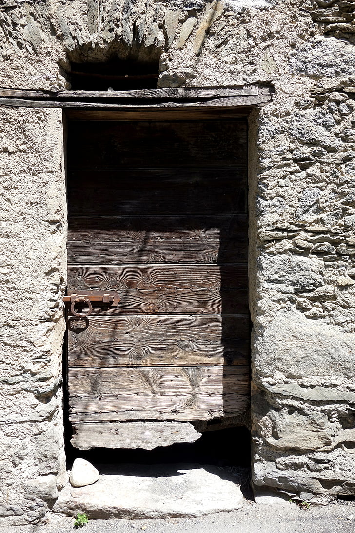 shabby, door, wooden door, ruined door, goal, door in the stone, old village will expire