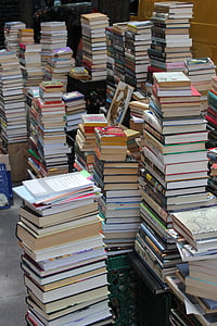 llibres, pila, llibres antics, carrer, venda, llibre, Biblioteca