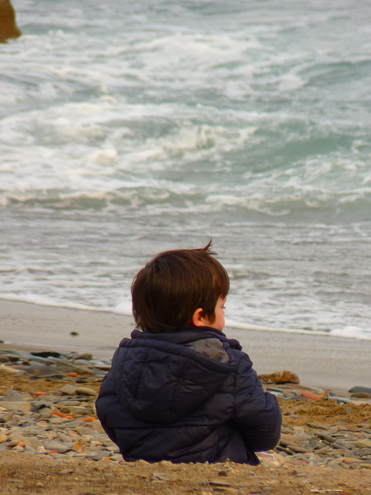 child, sea, beach, wave, holiday, sea view, outdoors