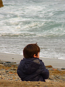 vaikas, jūra, paplūdimys, banga, atostogų, vaizdu į jūrą, lauke