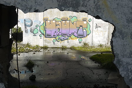 Graffiti, bóng tối, xây dựng, tàn tích, thành phố, Ghetto, hoạt động ngoài trời