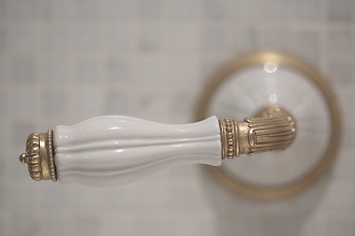 white, gold, colored, handle, porcelain, connection, no people