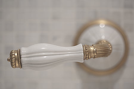 white, gold, colored, handle, porcelain, connection, no people