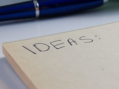 ideer, noter, pen, papir, fyldepenne, arbejde, brainstorm