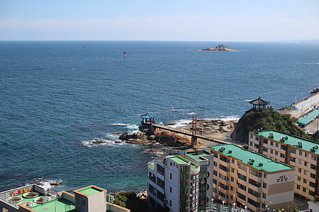 zee, wolk, landschap, strand, blauw, water, Republiek korea