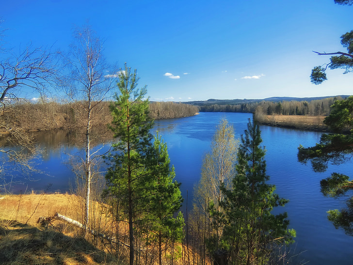 Svezia, paesaggio, scenico, fiume, riflessioni, natura, di fuori