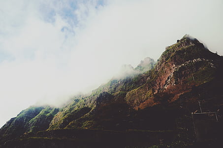 mountains, landscape, nature, scenery, fog, clouds, peak