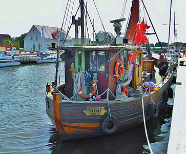 fiskerfartøj, boot, fiskekutter, skib, port, træbåd