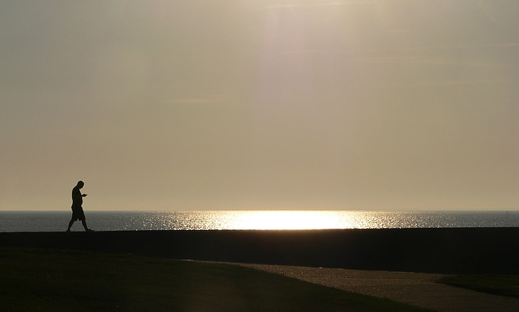 Nordsjøen, sjøen, solnedgang, stranden, humør, kysten, vann
