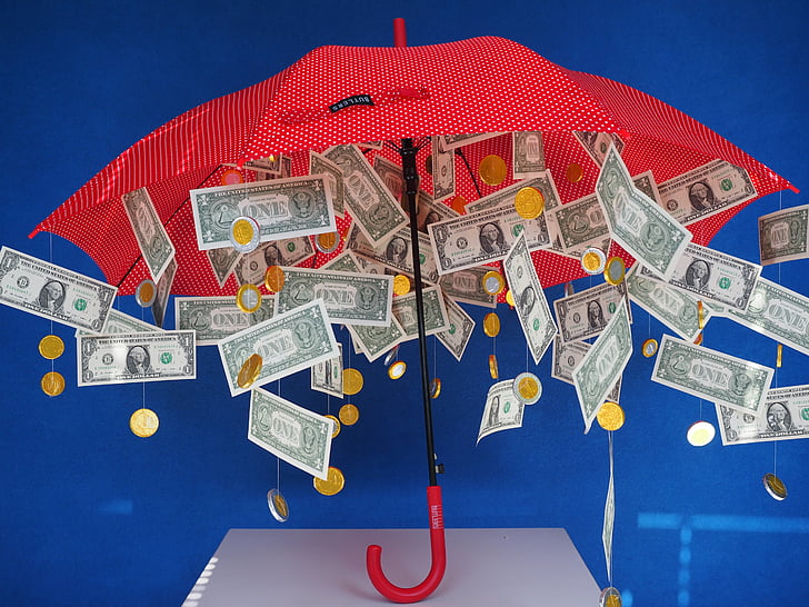 gift, money rain, dollar rain, umbrella, gift ideas, coins, seem