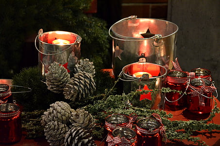pojav, božič, svetlobe, sveče, božično dekoracijo, Okrasni, storži