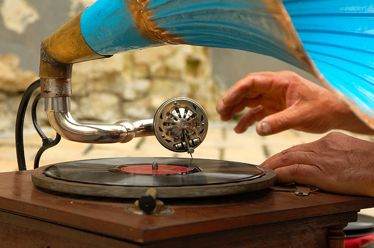 gramofone, registro, música, ferramenta, à moda antiga, com estilo retrô