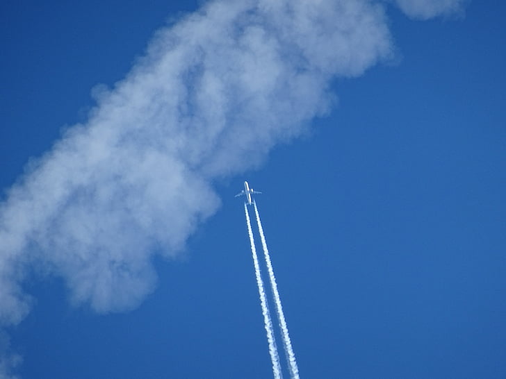 літак, хмари, Конденсаційний слід, небо, синій, очистити повітря, атмосфера