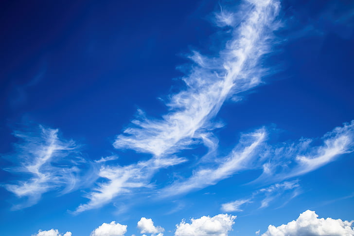 όμορφα σύννεφα, σύννεφα, Cirrus, Όμορφο, μπλε, λευκό, το καλοκαίρι
