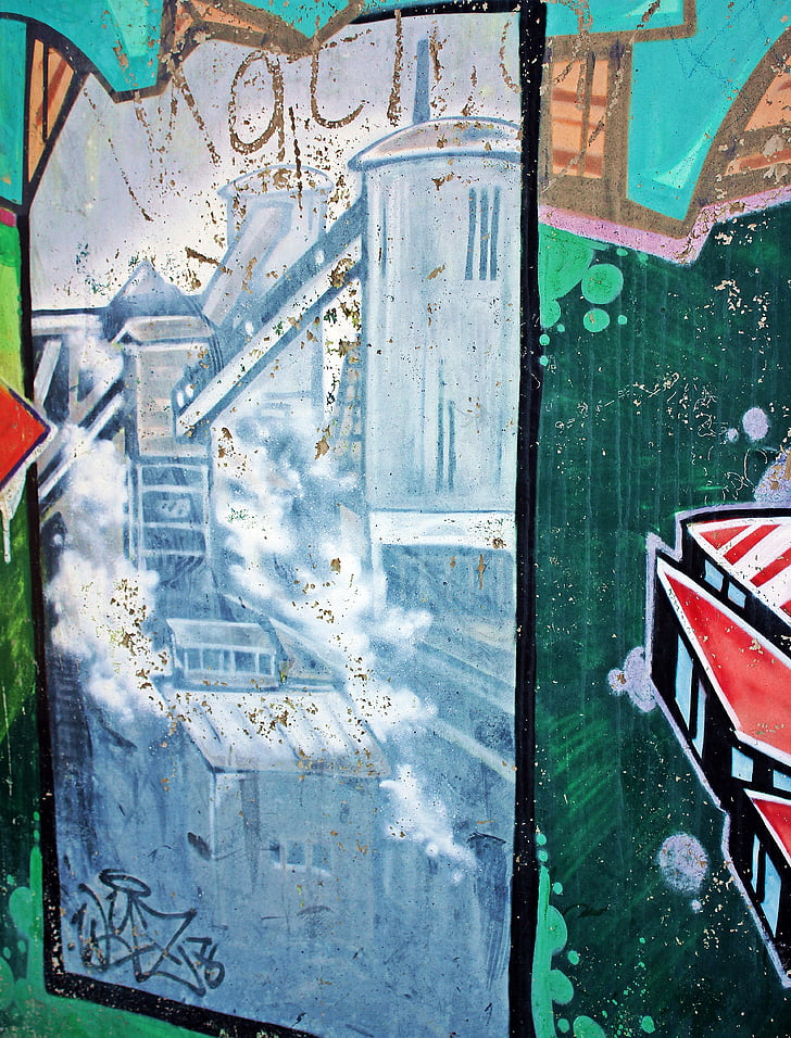 graffiti, Zeche anna, Anna park, Alsdorf, těžní věž, Koksovny, paměť