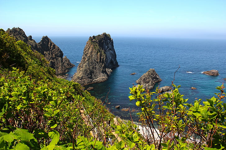 oceano, mar, azul, praia, rocha, Hokkaido, Japão