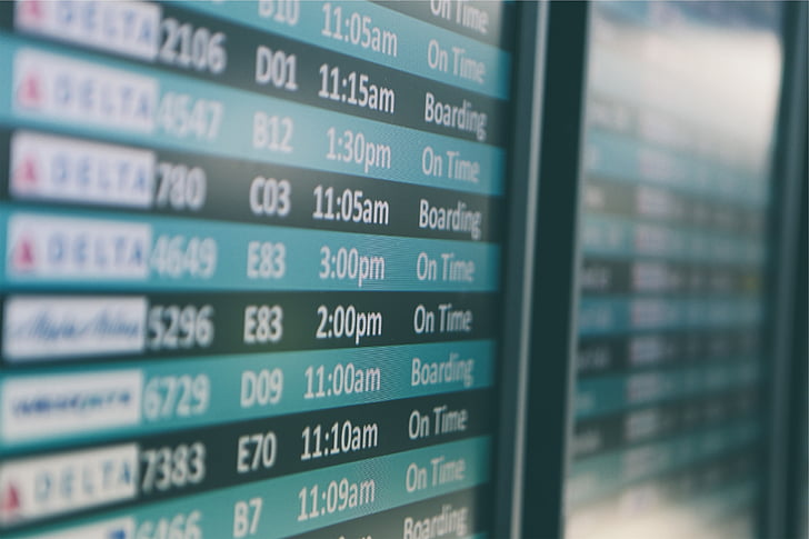 zaslon, ki prikazuje, vkrcanje, krat, letališče, potovanja, poleti