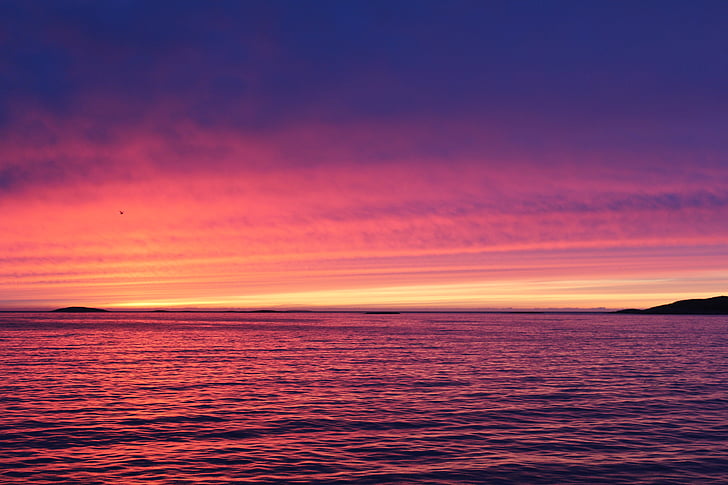 Γροιλανδία, ηλιοβασίλεμα, από το νερό, στη θάλασσα, φύση, σούρουπο, ουρανός