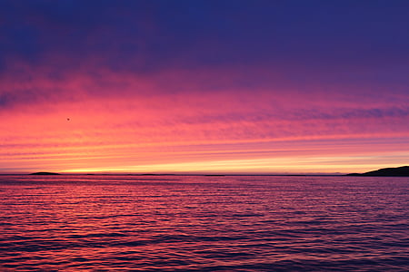 Gronelândia, pôr do sol, pela água, mar, natureza, Crepúsculo, céu