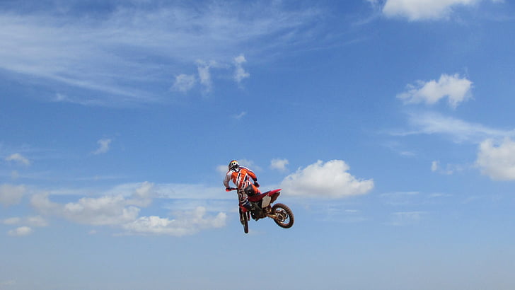 Motocross, moto, Flying, Sky, sport, extrême, concours