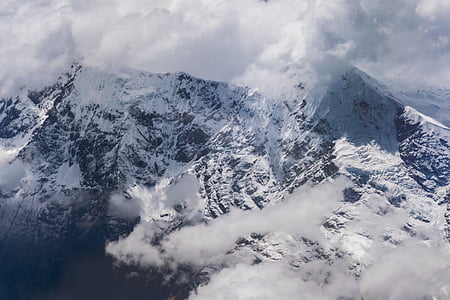 roccia, montagna, coperto, neve, nuvoloso, giorno, Foto