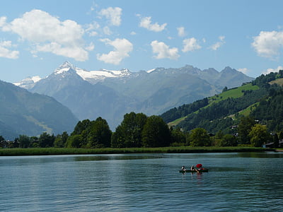 Lago, Alpes, cielo, nube, azul, naturaleza, agua