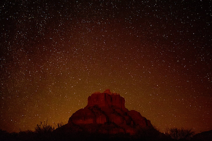 natuur, berg, Cliff, hemel, sterren, nacht, Utah