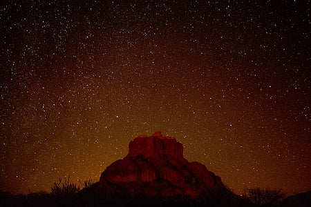 natura, munte, stâncă, cer, stele, noapte, Utah