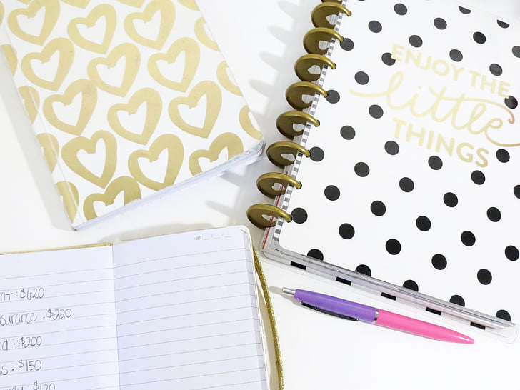 harten, planner, pen, Notebook, schattig, patroon, schrijven