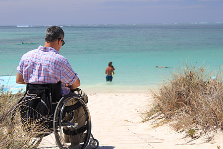 轮椅, 假日, 碧, 禁用, 夏季, 海, 海滩