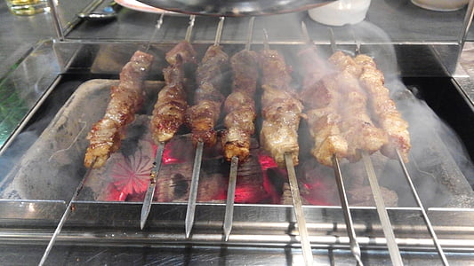 lamb, lamb skewers, char-grilled, people's republic of china food, spit, skewers