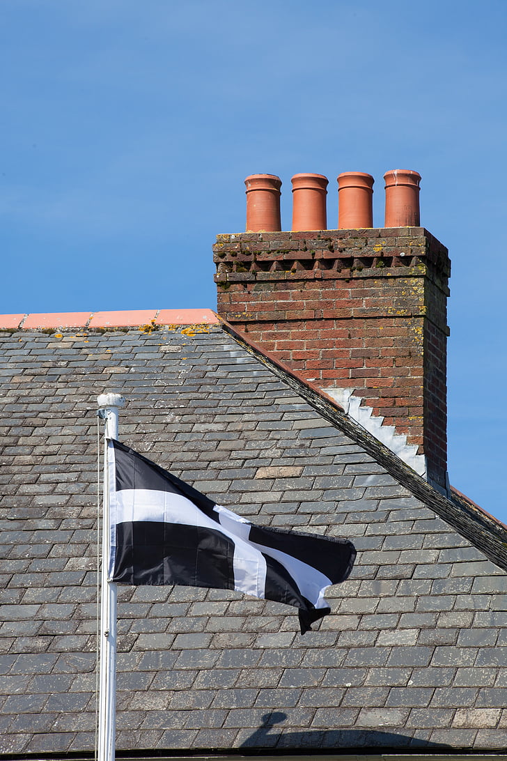 τζάκι, στέγη, Κορνουάλη, Αγγλία, σημαία, Πλάκα, υλικό κατασκευής σκεπής