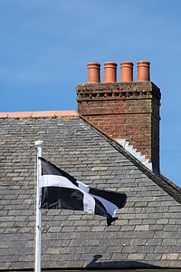 kominek, dachu, Kornwalia, Anglia, Flaga, Łupek, pokrycia dachowe