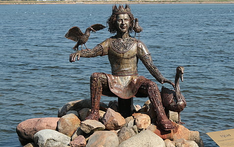 statuen, figur, bronse, njörðr, nagineni, nioerdr, wanen